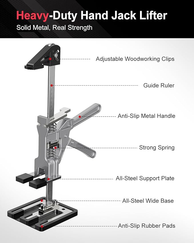 Kolvoii Labor Saving Arm Jack 2 Pack, 10" Height-Adjustable All-Metal Hand Lifting Jack Tool for Furniture, Door, Window, Cabinet and Drywall Installation