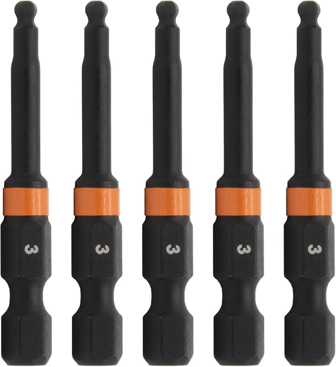 Ball-End Hex 3mm Impact Driver Bit - Railer Allen Wrench Drill Hex Bits. 1/4 Quick Release S2 Steel 2 inch 3mm Ball-End Hex Bits. (5 Pack)