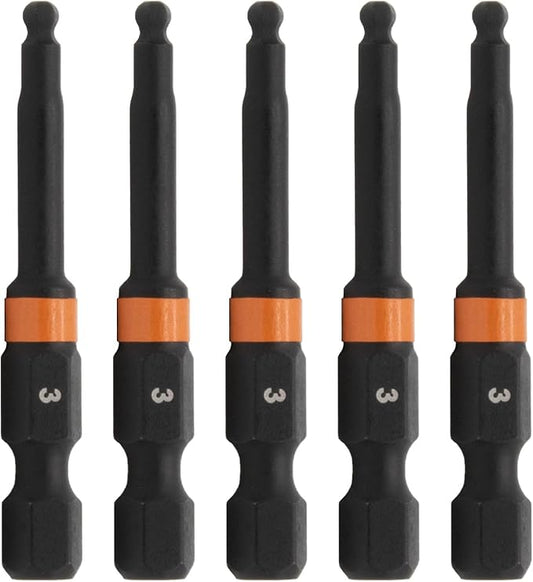 Ball-End Hex 3mm Impact Driver Bit - Railer Allen Wrench Drill Hex Bits. 1/4 Quick Release S2 Steel 2 inch 3mm Ball-End Hex Bits. (5 Pack)
