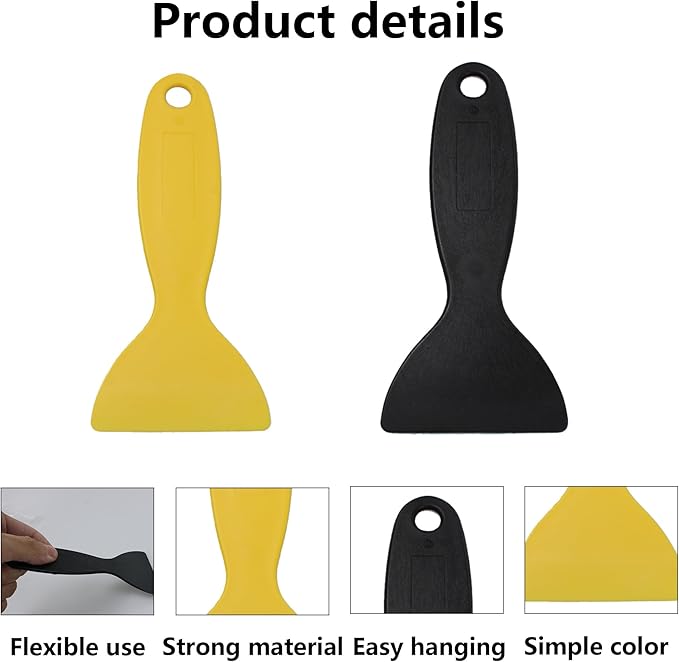 10PCS Black/Yellow Plastic Spatula Putty Knife, 5.2 Inch Air Bubble Remover Sticker Installation Tool, Plastic Spreader for Patching, Decal, Wallpaper