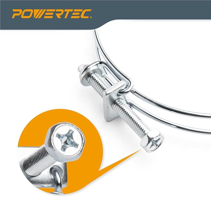 POWERTEC 70216 3 Inch Double Wire Hose Clamp with bolt, Adjustable Hose Clamps for Dust Collector, Dust Collection Hose and Dryer Vent Hose, Pipe Clamp, Worm Gear Clamp, 5 pack (Color May Vary)