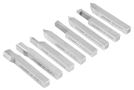 Accusize Industrial Tools 3/8'' 8 Pc Hss Tool Bit Set, Pre-Ground for Turning and Facing Work, 2662-2003