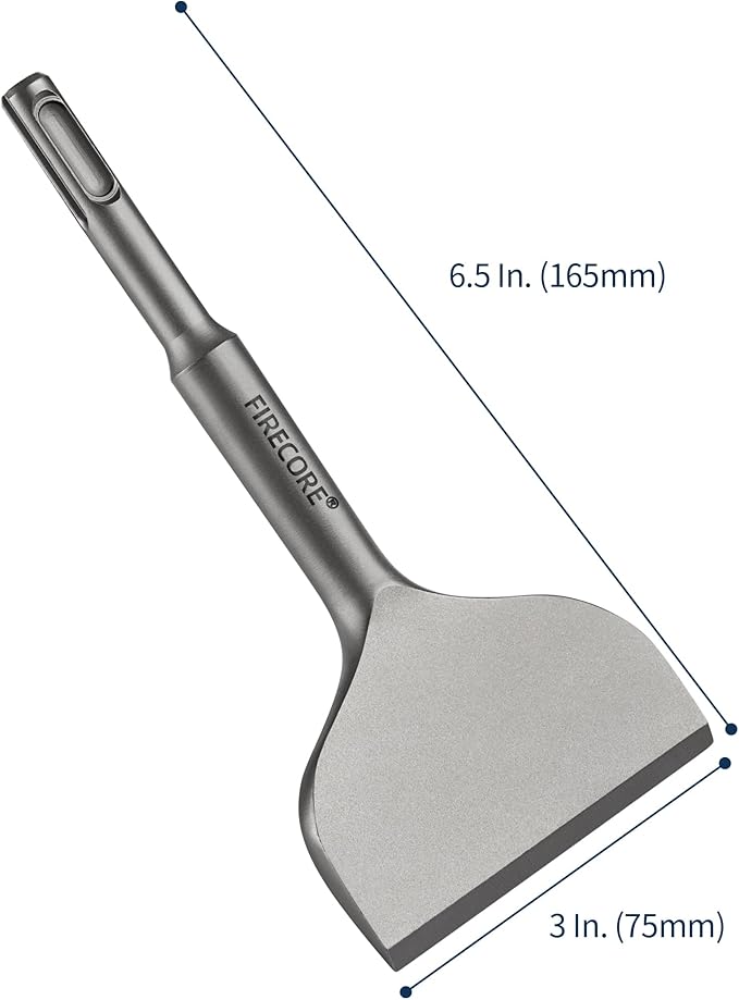 Firecore SDS Plus Chisel 3 Inch Wide by 6.5 Inch Long, Tile Removal Cranked Bent Chisel Bit for SDS Plus Rotary Hammer Drill Tool, Alloy Steel Shovel for Ceramic Tile Cement Thinset Mortar - FS18365
