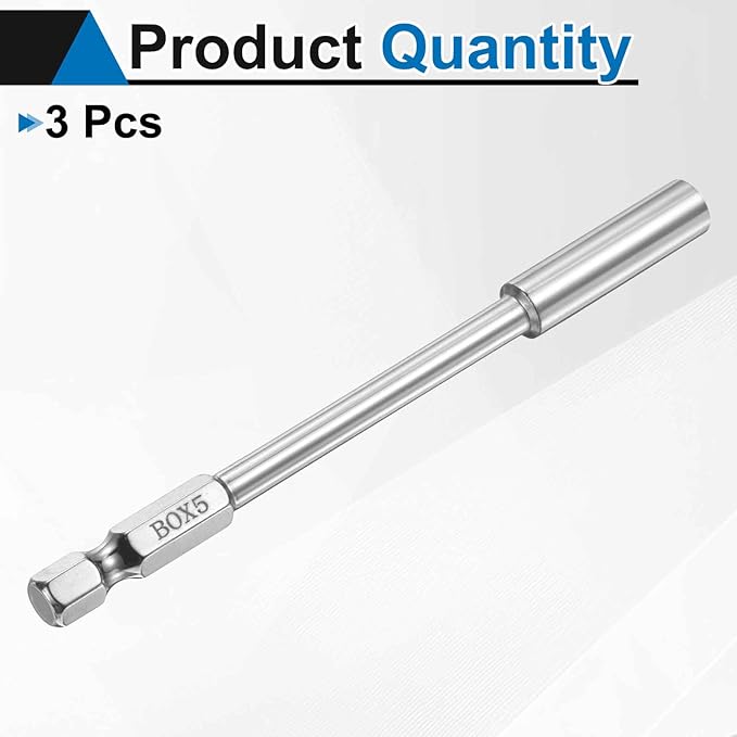 HARFINGTON 3pcs Nut Driver Drill Bit 5mm Metric Socket 1/4" Hex Shank 3.94" (100mm) Long 6-Point Socket Quick Change CR-V Steel Bolt Setters for Power Drill Driver