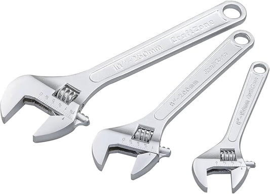 CRAFTZONE Adjustable Wrench Set, 3pc Wrench Sets with SAE and Metric Scales, Heat-Treated Carbon Steel with Chrome Plated, Wide Jaw Wrenches for Home, Plumbing, Garage (6, 8, 10 Inch)