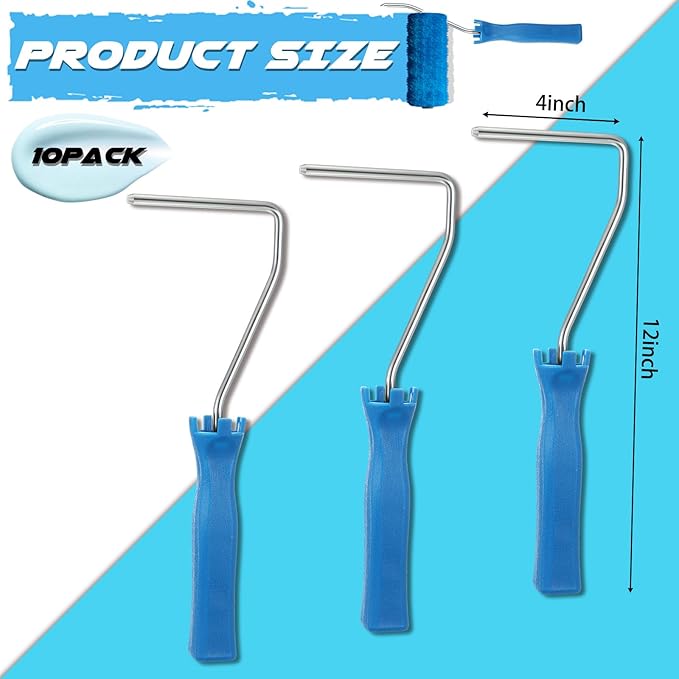 Baderke 10 Pcs 4 Inch Mini Paint Roller Handle 12 Inch Frame Small Paint Roller Brush Painting Supplies for Wall House Homes(Blue)