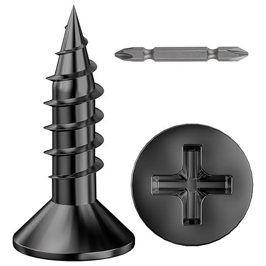 (600Pcs) #8x5/8 Black Wood Screw Quick Metal Self Tapping Flat Head