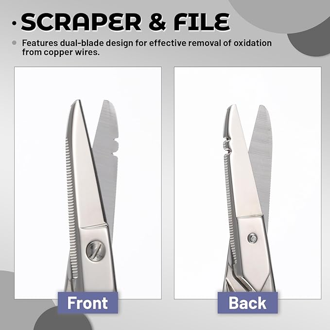 Electrician Scissors, 5.25-Inch Heavy Duty Scissors with 19&23 Stripping Notches Multi-Purpose Stainless Steel Snips for Telecom and Electrical Work