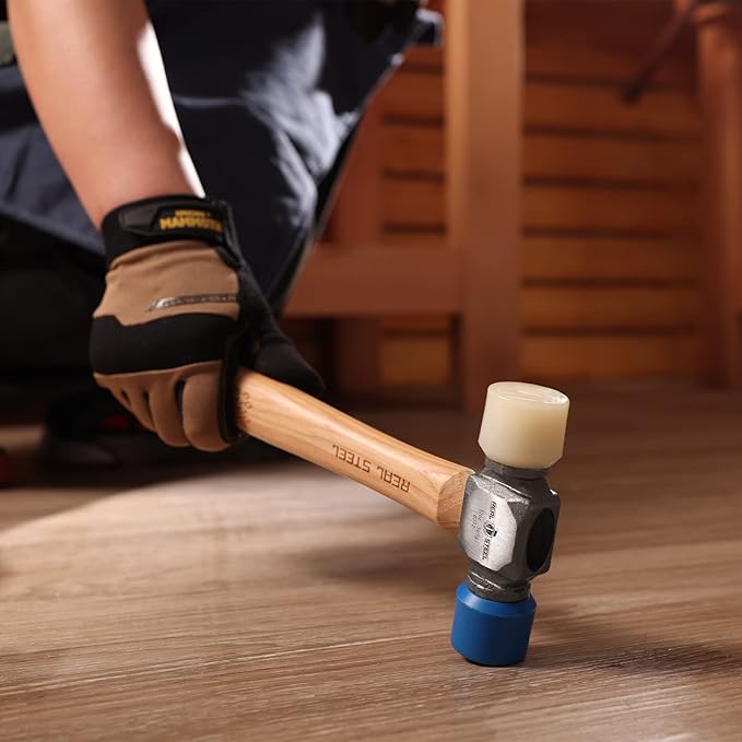 REAL STEEL Small Rubber Mallet Hammer 12 Oz Double Face Hammer Soft/Hard Hickory Wood Handle (0312)
