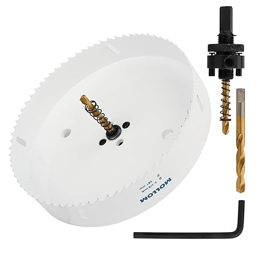 Mollom (181mm | 7-1/8") HSS M42 with 8% Cobalt BI-Metal Hole Saw with 2 Pilot Drill Bits & Arbor Smooth Cutting for PVC,Drywall,Wood,Plastic,Gypsum Board,Rubber