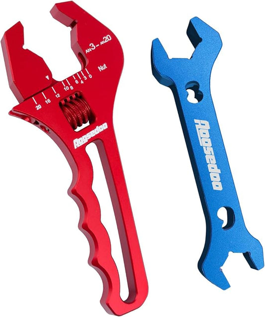 AOOSEDOO 3AN-20AN AN Fitting Wrench AN Fitting Tool for AN Hose Fitting Assembly Adjustable Lightweight Aluminum Red With Double-ended AN Wrench 6AN Socket-AN8 B-nut Blue