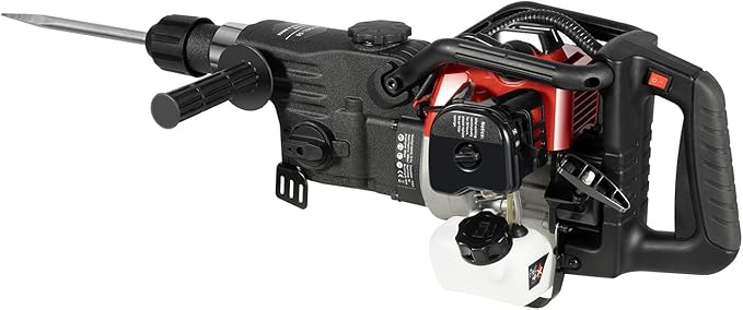Gas Demolition Jack Hammer 33CC 2 Stroke Gasoline Concrete Breaker Punch Drill Breaker 4000BPM, Hammering Slotting Drilling Crushing 4 Functions, with 3 Drills & 2 Point Flat Chisels Set (33CC 1000W)