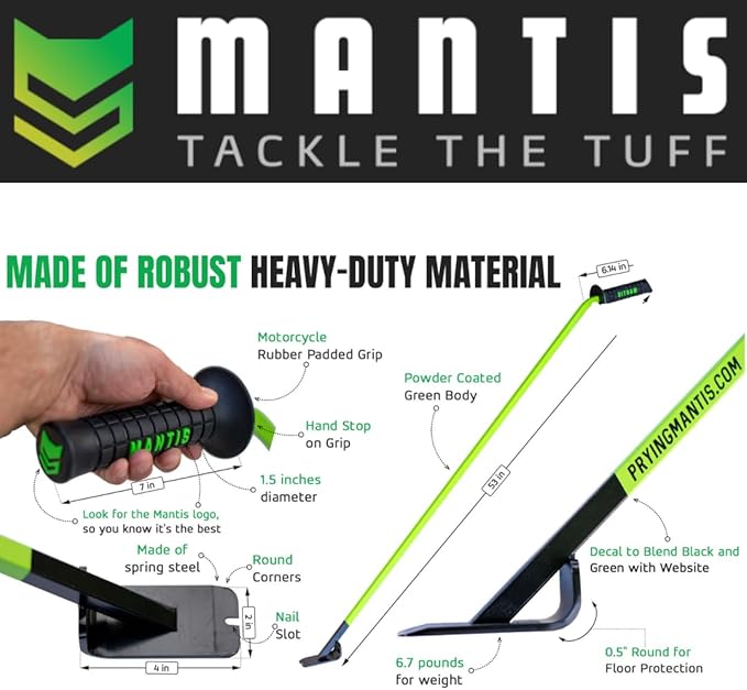 Mantis - Large Pry Bar | Ergonomic Designed Pry Bar for Quick Easy Removal of Carpet Tack Strips, Underlayment, and Sheet Vinyl, While Standing on Your Feet.