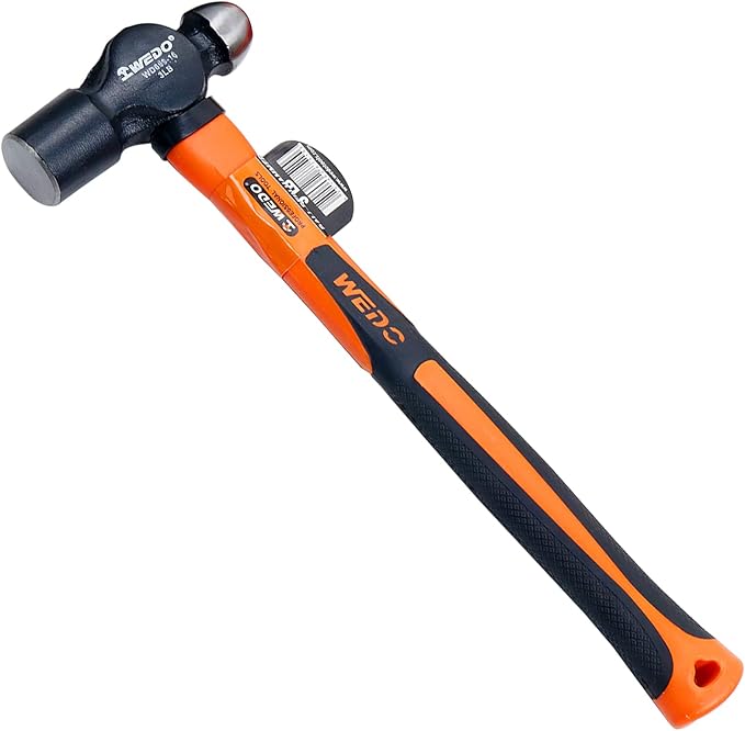 WEDO Ball Peen Hammer, Ball Pein Hammer with Fiberglass Handles 48oz(3 lb), High Carbon Steel,Shock Resistant, Non-Slip Handle, Die-forged, Strong Torque, DURABLE, 340mm Length