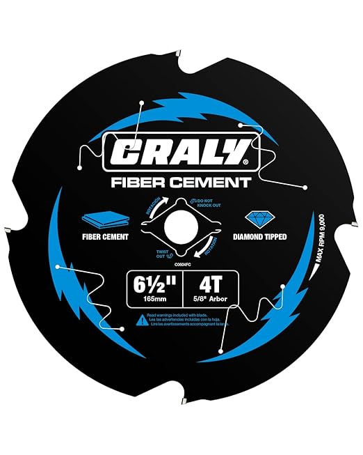 CRALY 6-1/2 Inch 4 Teeth Hardie Fiber Cement Circular Saw Blade, 5/8 Inch Arbor, Polycrystalline Diamond Tipped (PCD), Thin Kerf, Black Ice??Coating, for Laminate Flooring(C0604FC)