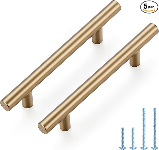 JOY DECOR 5 Pack Champagne Bronze Cabinet Pulls ??6 Inch Length, 3-3/4 Inch (96mm) Hole Center ??Stainless Steel Kitchen Cabinet Handles for Drawer and Cupboard