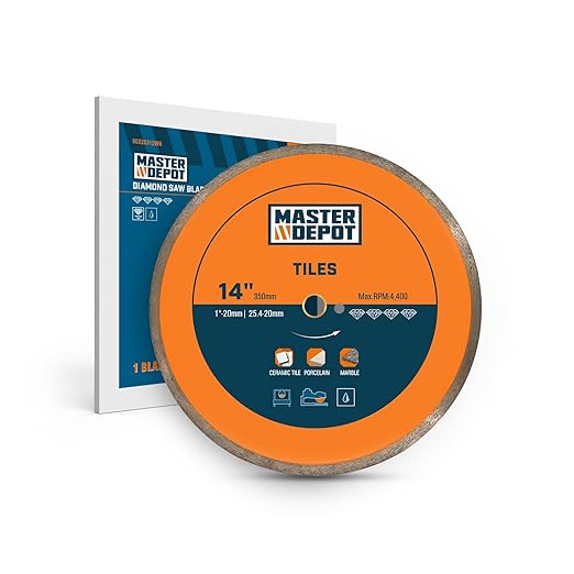 14" Continuous Rim Diamond Blade, Cutting Blade for Ceramic and Granite Tiles, Wet Cutting Blade with 7/8" Arbor Hole