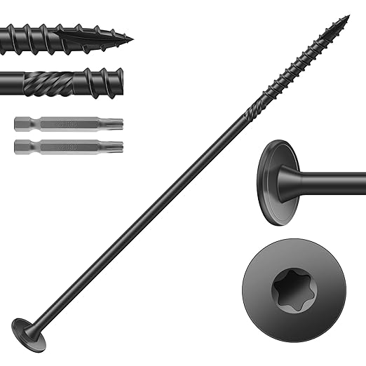 #14 x 7 Inch Outdoor Structural Wood Deck Screws (128Pcs/8lb), Carbon Steel, Black, Flat Head, Rust Resistant Epoxy Coated, T30 Star Bit