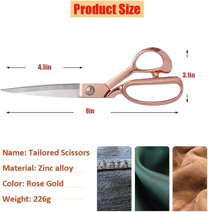 Heavy Duty Tailor Shears Set, Dressmaking Scissors Fabric Scissors Stainless Steel Sharp Shears & Soft-Grip Handle for Cutting Fabric, Clothes, Leather, Denim, Altering, Sewing (Rose Gold)