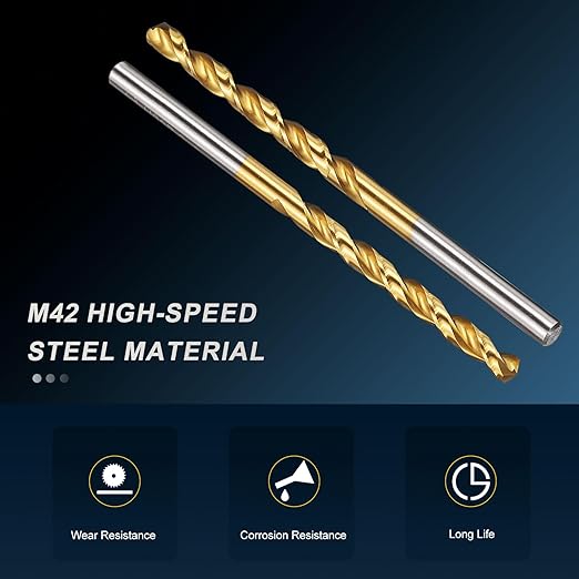 PATIKIL 4.1mm Drill Bit, M42 8% Cobalt High-Speed Steel Jobber Straight Shank 135° Titanium Nitride (TiN) Coated for Hard Metal Stainless Steel - 2 Pack