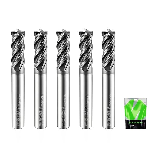 SHAPPRO 5/16 Inch Shank Carbide Square End Mill, 4 Flute CNC End Mills, Heat-Resistant Metal Endmill Suitable Alloy Steel, Stainless Steel, Various Cast Iron（5PCS）