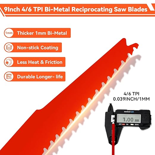 25 Pack 9 Inch 4/6 TPI Reciprocating Saw Blades for Wood and Nail-Embedded Wood Cutting, Bi-Metal Sawzall Blades for Cutting Nail and PVC Pallets etc, for Diablo Sawzall Blades DS0912BW25