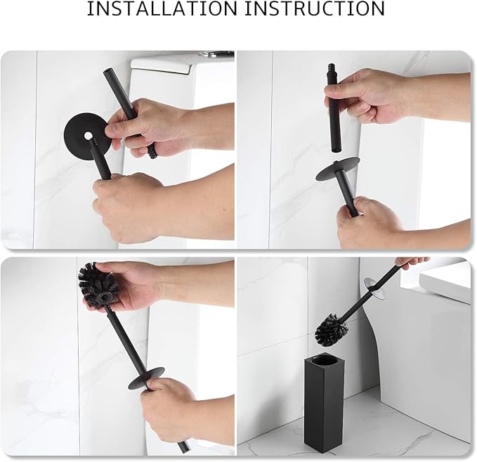 BGL Toilet Brush and Holder Set, Matte Black Freestanding for Bathroom Storage and Organization, Square Design Sturdy and Space Saving