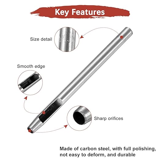 4.5MM Leather Hole Punch Tool [2PCS] - Metal Round Belt Hole Puncher Use for Leather Working & Belts & Watch Band & Paper & Plastic - [Silver Tone] Round Hollow Tools