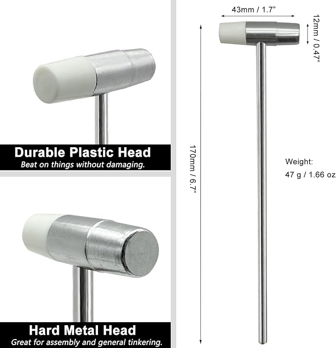 Lightweight Small Hammer, Plastic Head and Metal Head, Compact Craft Hammer for Small Projects, Jewelry, Watch, Tuning, Woodworking, DIY, Leather, 3 Pcs