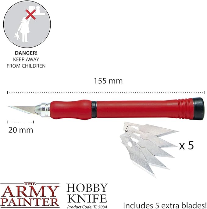 The Army Painter Hobby Knife - Stainless Steel Craft Knife with Soft Grip and 5 Extra Precision Blades - Craft Knife Set, Art Knife & Mouldline Remover for Metal and Plastic Miniatures