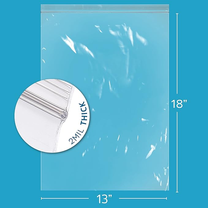 GPI - 2.5 Gallon Extra-large Zip Bags, 13" x 18" Large Reclosable Lock Zip Bags, Clear Plastic Zipper Storage Bags with Zip Top Lock for Freezer, Clothing, Food, Supplies - 200 Count