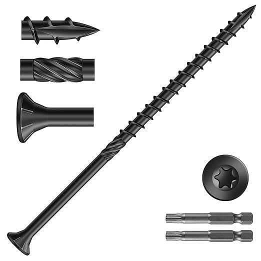 #10 x 4 Inch Deck Screws (103Pcs) 2lb. Carbon Steel, Black, Flat Head, Rust Resistant epoxy Coated, with T25 Star Bit