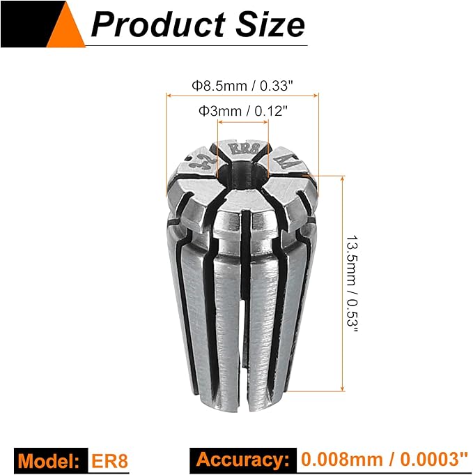 HARFINGTON Spring Collet Chuck ER8 3mm 65Mn Spring Steel Precision Router Collets for CNC Engraving Milling Lathe Tool