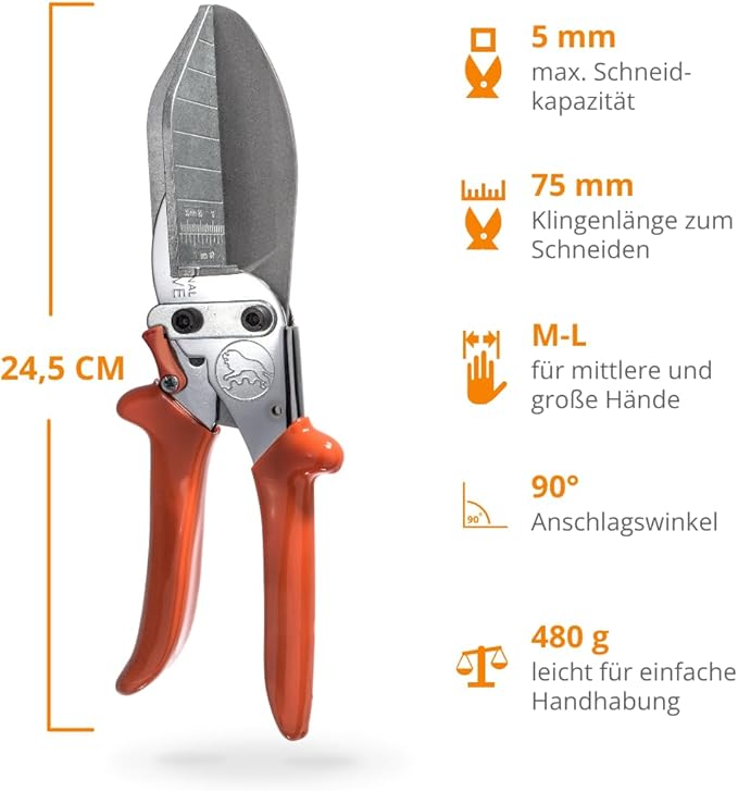 Original L횜WE Professional 3.306/H횥 Shears with Lever Transmission 90 Degree Stops and Extra Long Blade for Precise Cutting on Hard and Flat Plastic, PVC, Wood Metal