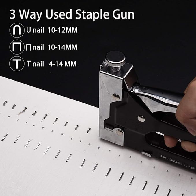 Edward Tools Pro 3 in 1 Heavy Duty Staple Gun with 600 Staples - for Upholstery, Wood, Garden, Wire, Furniture, Roofing - D,U,T Type Staples - Quick Jam Clear - DIY