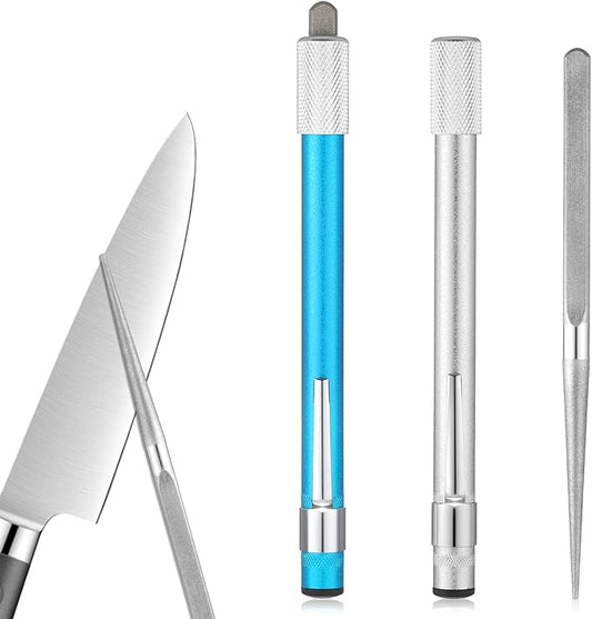2 Pieces Diamond Retractable Knife Sharpener Serrated Knife Sharpener Steel Sharpening Rod Multifunctional Knives Sharpening Tool for Kitchen Outdoor Serrated Fishing Hunting Stick Tools