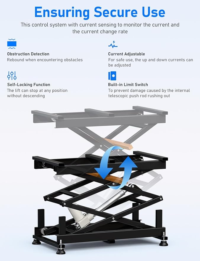 DIHOOL Electric Scissor Lift Table, 200Lbs, 10.43"-50.39" Height Adjustable Lifting Platform, Super Quiet with Remote & WiFi Control, Obstruction Detection, AC/DC Power for Home/Industrial Use