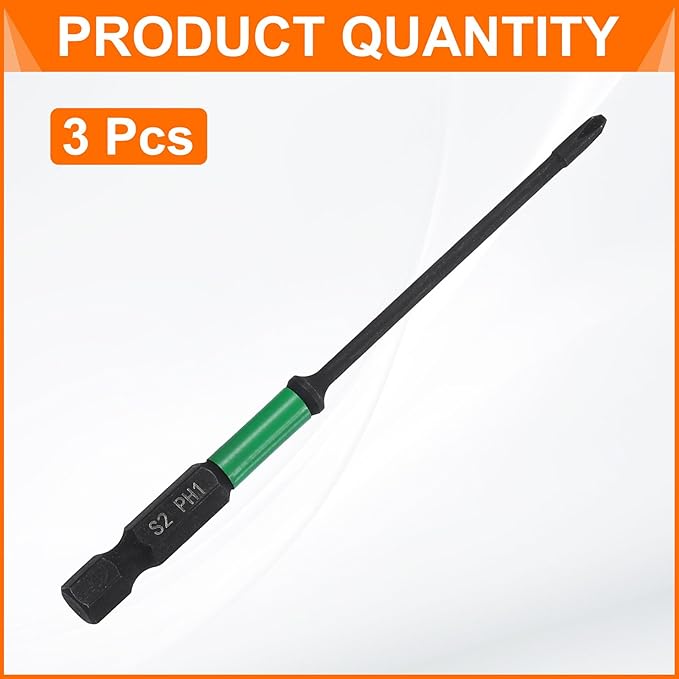 HARFINGTON 3pcs #1 Impact Phillips Screwdriver Bit PH1 1/4" Hex Shank 4" (100mm) Long 0.1" Rod Magnetic Cross Head Drill Bits S2 Steel Industrial Screw Driver for Impact Power Drivers