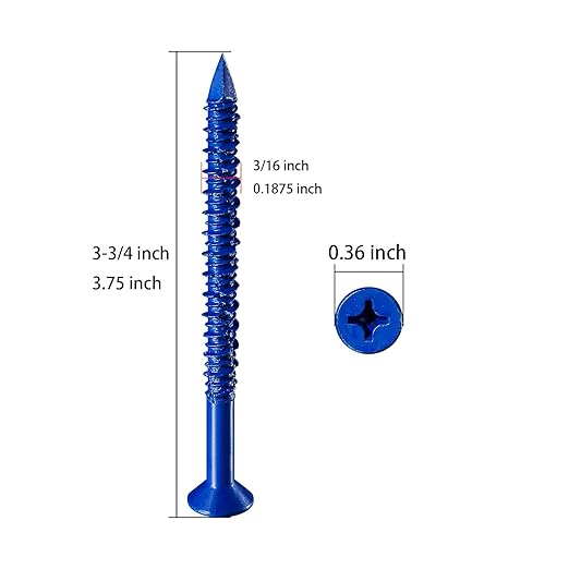 WenSilon(100 PCS) 3/16" x3-3/4 Concrete Screw Anchor Blue Flat Head for Anchoring to Masonry, Block or Brick Stucco