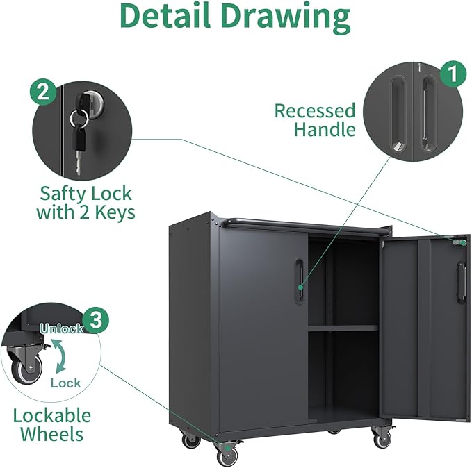 Metal Tool Cabinet,Garage Storage Cabinet System,Wall Cabinet & Locking Rolling Tool Cabinet with Doors and Adjustable Shelves,Steel Tool Cabinets for Home (5 Pcs-StyleC, Black)
