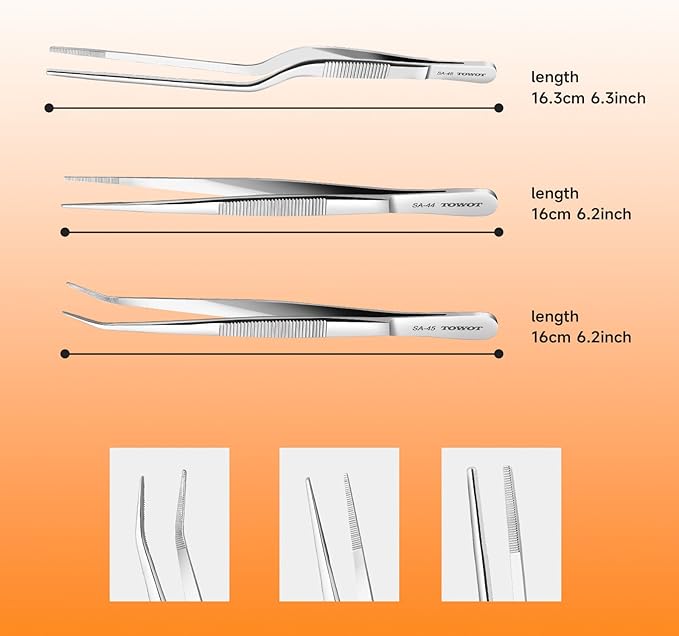 TOWOT Stainless Steel Tweezers, Eagle Beak Tweezers for Craft, Jewelry, Hobby, Industrial, Electronic