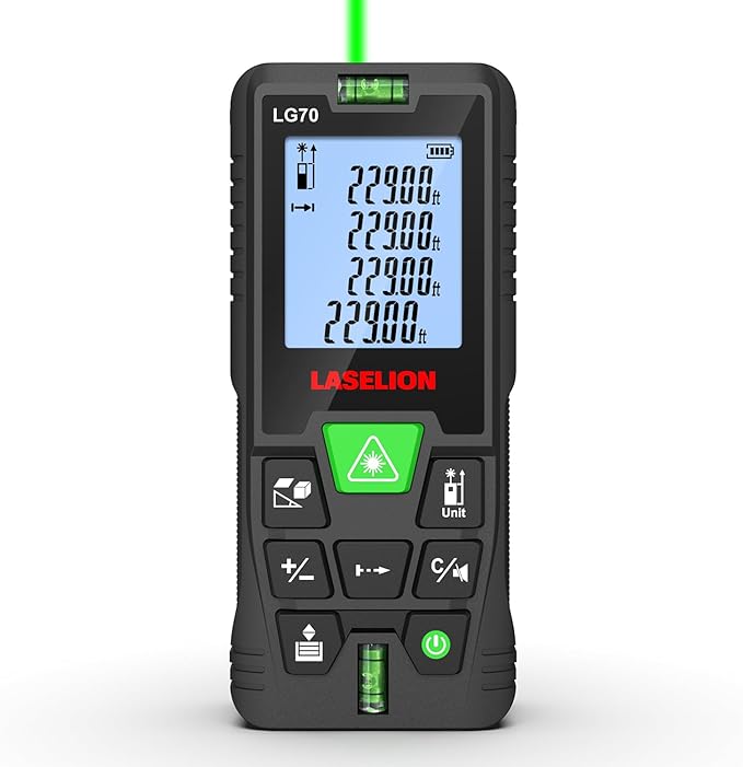 Laser Measure Device,LASELION 229ft Digital Laser Tape Measure High Accuracy,Area Measurement,Volume and Pythagoras,LCD Backlit,Laser Distance Measuring Tool/Area/Volume/Pythagorean-LG70