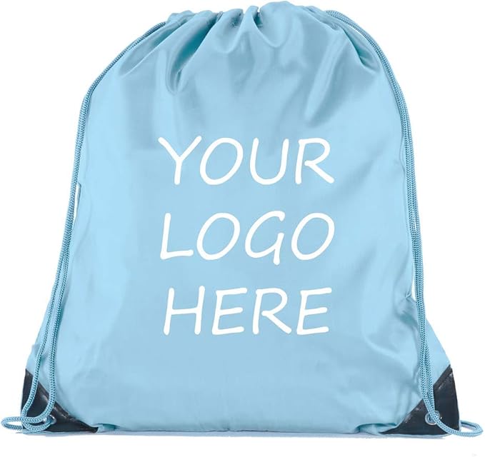 Mato & Hash Custom Bags With Your Logo | 10PK Promotional Drawstring Backpack - 10PK Baby Blue CE2500