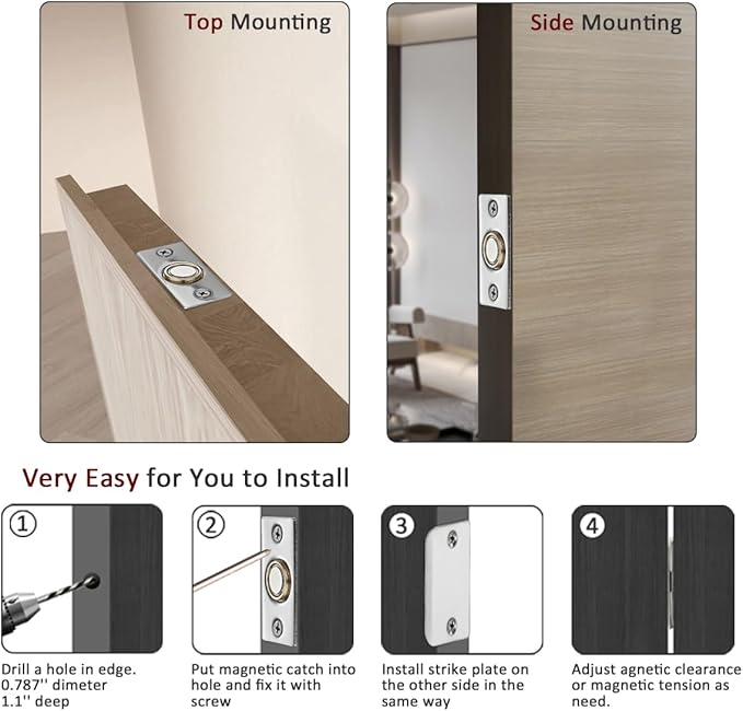 JQK Closet Magnetic Door Ball Catch Hardware, 430 Stainless Steel Catch Adjustable with Strike Plate, Polished Steel Finish 8 Pack, HBC120-BN-P8