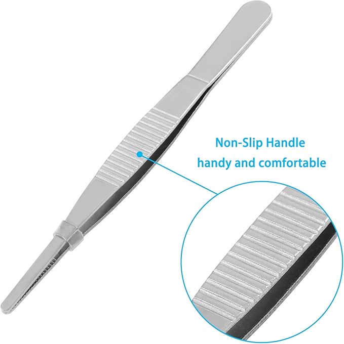 4Pcs 5 Inch Stainless Steel Tweezers with Precision Serrated Straight Tips, Non-slip Multitool Tweezers for Cooking, Repairing, Medical, Garden