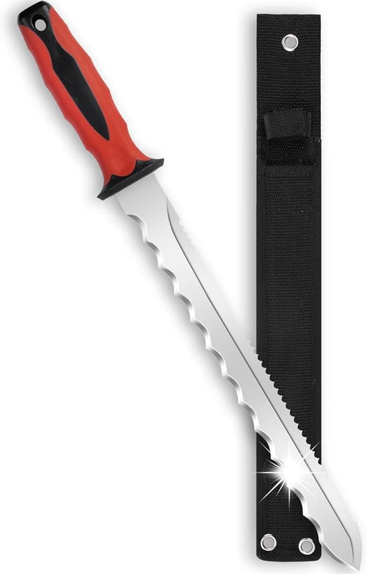 Insulation Knife - Sod Cutter Knife: stainless steel 11.14-Inch sharp blade, double side utility Lawn Repair Saw with Nylon Sheath (new red)