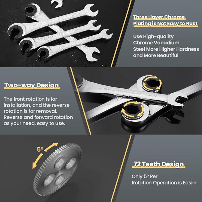 Anbull Tubing Ratchet Wrench Set Metric 9pcs竊?-17mm竊? Combination Ratcheting Wrench Set with Open-end Fixed Head, 72 Gears CR-V Chrome Vanadium Steel Constructed