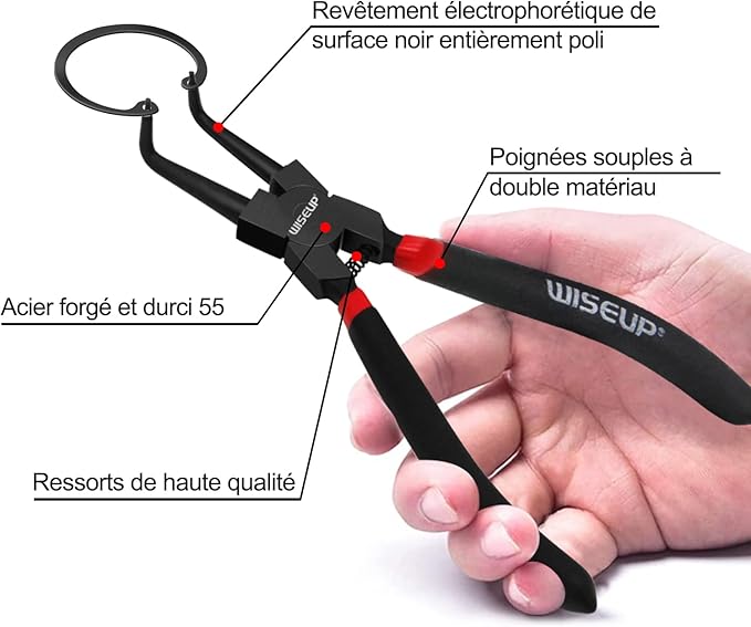 WISEUP Circlip Pliers 7 inch, Straight Internal Tips (Tip Diameter 1/20") Snap Ring Pliers Heavy Duty for C Clip Remover Retaining