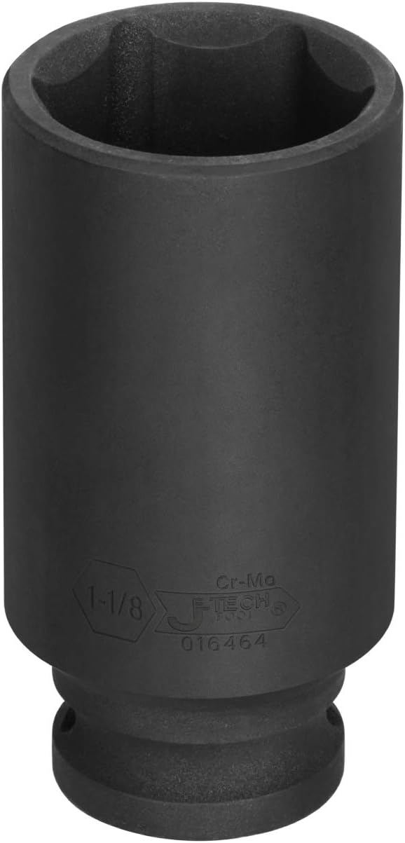 Jetech 1/2 Inch Drive 1-1/8 Inch Deep Impact Socket, Made with Heat-Treated Chrome Molybdenum Alloy Steel, 6-Point Design, SAE