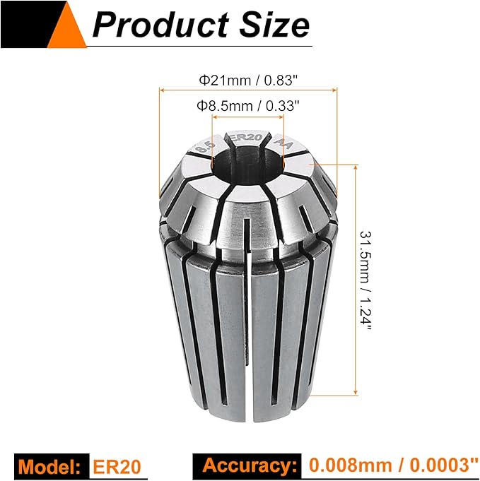 HARFINGTON Spring Collet Chuck ER20 8.5mm 65Mn Spring Steel Precision Router Collets for CNC Engraving Milling Lathe Tool